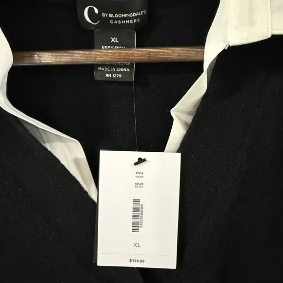 C by Bloomingdale’s Cashmere Layered Shirt Cardigan XL Black White NWT - Picture 5 of 11